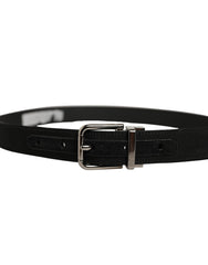 Dolce & Gabbana Black Classic Leather Silver Tone Buckle Belt