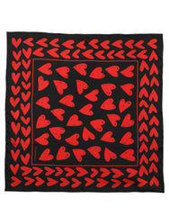 Dolce & Gabbana Black Red Silk Hearts Square Foulard Scarf