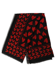 Dolce & Gabbana Black Red Cashmere Hearts Print Stole Scarf