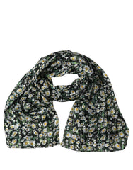 Dolce & Gabbana Black Silk Daisy Chiffon Long Stole Scarf