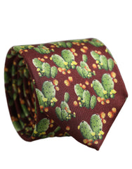 Dolce & Gabbana Maroon Silk Cactus Floral Adjustable Tied Men Necktie Tie