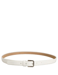 Dolce & Gabbana White Leather Silver Tone Metal Buckle Belt