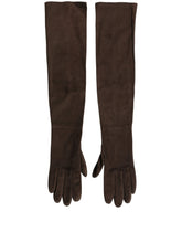 Dolce & Gabbana Brown Genuine Leather Suede Elbow Length Gloves