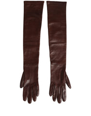 Dolce & Gabbana Brown Genuine Leather Long Elbow Length Gloves