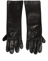 Dolce & Gabbana Black Genuine Leather Embossed DG Logo Gloves