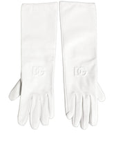 Dolce & Gabbana White Genuine Leather Embossed DG Logo Gloves