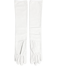 Dolce & Gabbana White Genuine Leather Embossed DG Logo Gloves