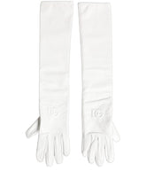 Dolce & Gabbana White Genuine Leather Embossed DG Logo Gloves