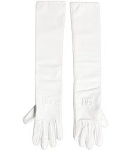 Dolce & Gabbana White Genuine Leather Embossed DG Logo Gloves