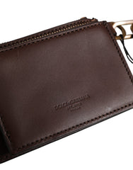 Dolce & Gabbana Brown Leather Logo Embossed Key Chain Coin Purse Wallet