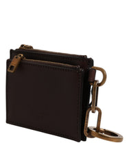 Dolce & Gabbana Brown Leather Logo Embossed Key Chain Coin Purse Wallet