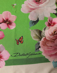 Dolce & Gabbana Green Floral Print Silk Square Foulard Scarf