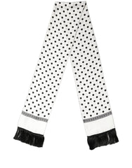 Dolce & Gabbana White Black Polka Dot Fringed Shawl Scarf