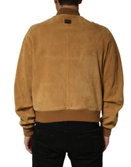 Dolce & Gabbana Beige Leather Perforated Full Zip Men Jacket
