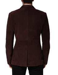 Dolce & Gabbana Brown Lamb Leather Double Breasted Jacket