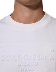 Dolce & Gabbana White Logo Embossed Cotton Sweatshirt Sweater