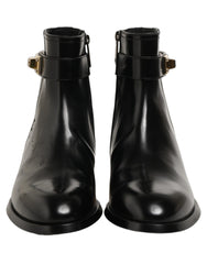 Dolce & Gabbana Black Leather Buckle Mid Calf Boots Men Shoes