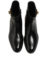 Dolce & Gabbana Black Leather Buckle Mid Calf Boots Men Shoes