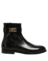 Dolce & Gabbana Black Leather Buckle Mid Calf Boots Men Shoes