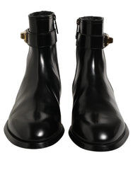 Dolce & Gabbana Black Leather Buckle Mid Calf Boots Shoes