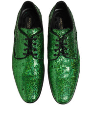 Dolce & Gabbana Dress Green Sequined Lace Up Men Derby Shoes