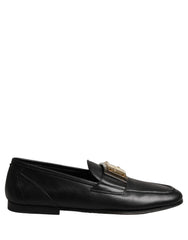 Dolce & Gabbana Black Leather Logo Plaque Loafers Men Shoes