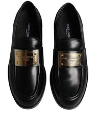 Dolce & Gabbana Black Leather Logo Plaque Loafers Shoes