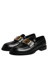 Dolce & Gabbana Black Leather Logo Plaque Loafers Shoes