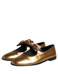 Dolce & Gabbana Metallic Gold Leather Flats Loafers Shoes