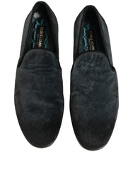 Dolce & Gabbana Blue Suede Slip On Men Slippers Loafers Shoes