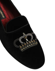 Dolce & Gabbana Black Crown Embellished Men Loafers Shoes
