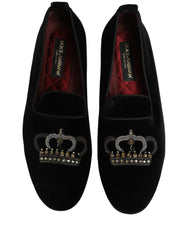Dolce & Gabbana Black Crown Embellished Men Loafers Shoes