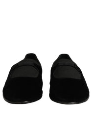 Dolce & Gabbana Black Velvet Slip On Slippers Loafers Shoes