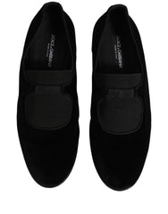 Dolce & Gabbana Black Velvet Slip On Slippers Loafers Shoes