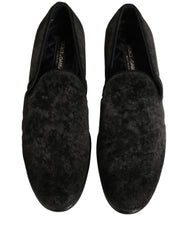 Dolce & Gabbana Black Suede Slip On Men Slippers Loafers Shoes