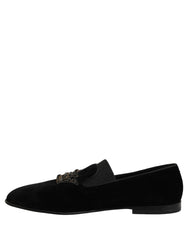 Dolce & Gabbana Black Crown Embellished Men Loafers Shoes