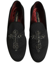 Dolce & Gabbana Black Suede Cross Slip On Men Loafers Shoes