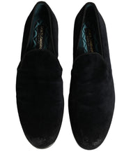 Dolce & Gabbana Black Suede Slip On Slippers Loafers Shoes