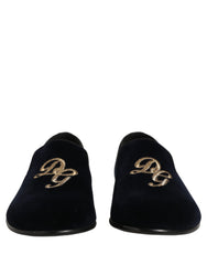Dolce & Gabbana Black Suede DG Logo Slippers Men Loafers Shoes
