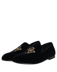 Dolce & Gabbana Black Suede DG Logo Slippers Men Loafers Shoes