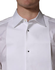 Dolce & Gabbana White Cotton Collared Bib GOLD Dress Shirt