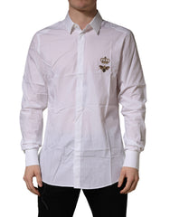 Dolce & Gabbana White GOLD Crown Bee Cotton Formal Dress Shirt