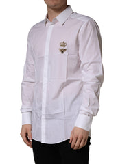 Dolce & Gabbana White GOLD Crown Bee Cotton Formal Dress Shirt