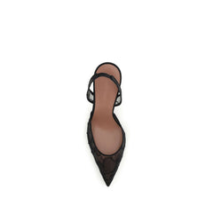 Amina Muaddi Black Fabric Stiletto Heel Sandals