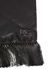 Dolce & Gabbana Black Satin Silk Fringed Lace Stole Scarf