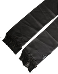Dolce & Gabbana Black Satin Silk Fringed Lace Stole Scarf