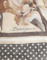 Dolce & Gabbana Men Beige Floral Linen Square Foulard Scarf