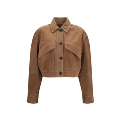 Brunello Cucinelli Brown Calf Leather Bos Taurus Denim Jacket