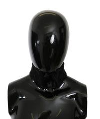 Dolce & Gabbana Black Fur Neck Collar Wrap Lambskin Scarf