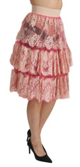 Dolce & Gabbana Pink Lace Layered High Waist Knee Length Skirt